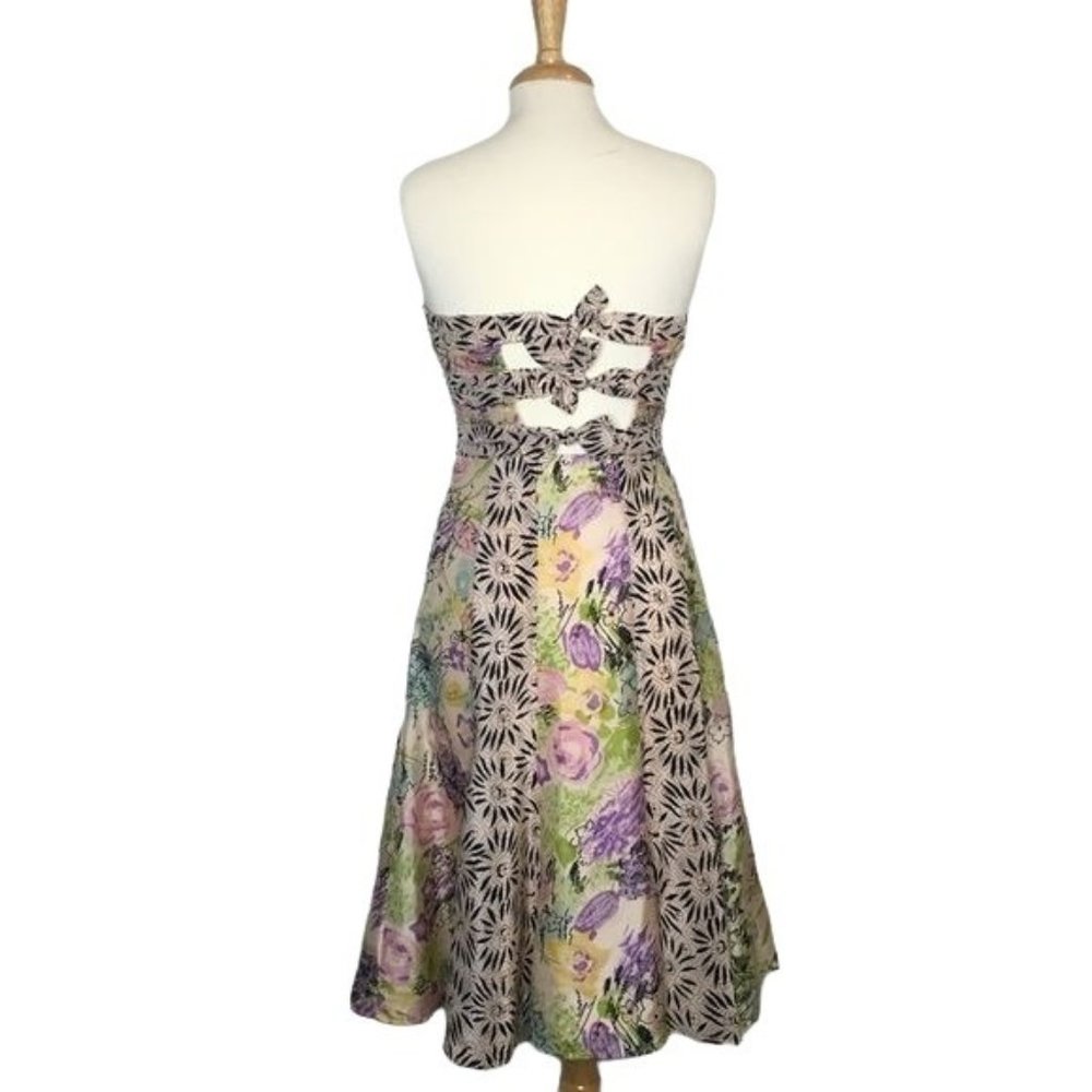 NANETTE LAPORE Strapless Silk Black Pink multi Ladies Dress Size 6 - Picture 3 of 7